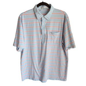 Criquet Men's Polo Size Large Light Blue Striped Soft Pima Cotton Blend